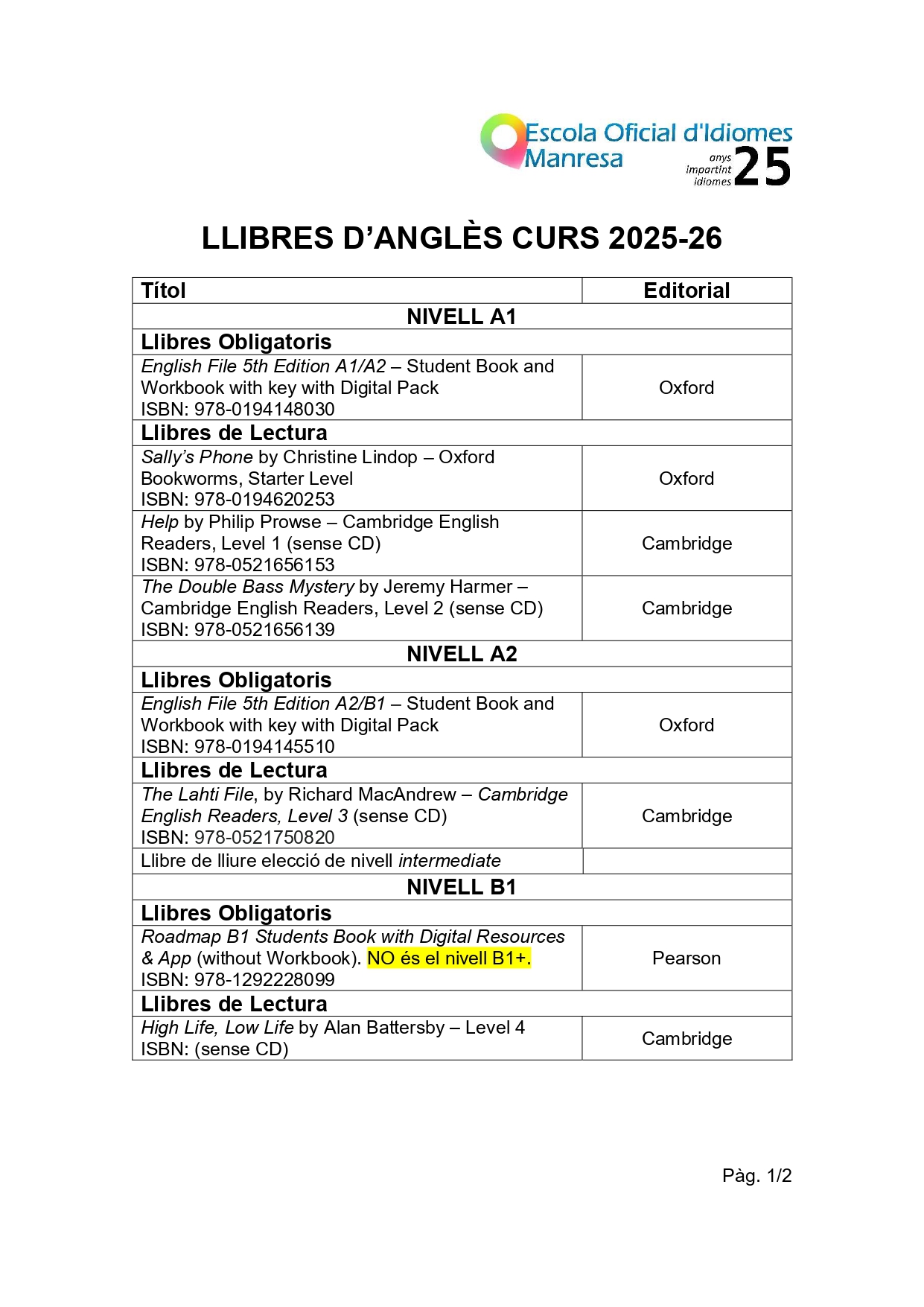 Llibres 2025-26