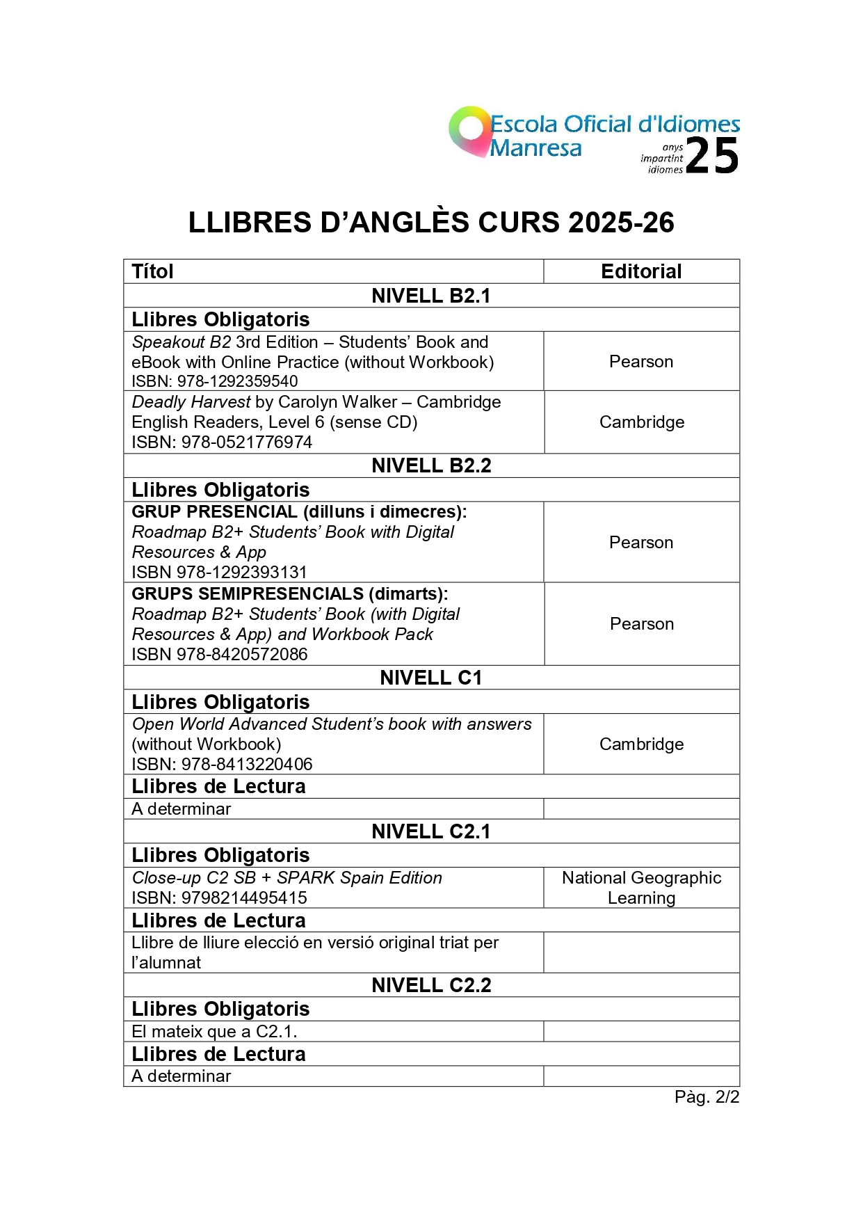 Llibres 2025-26