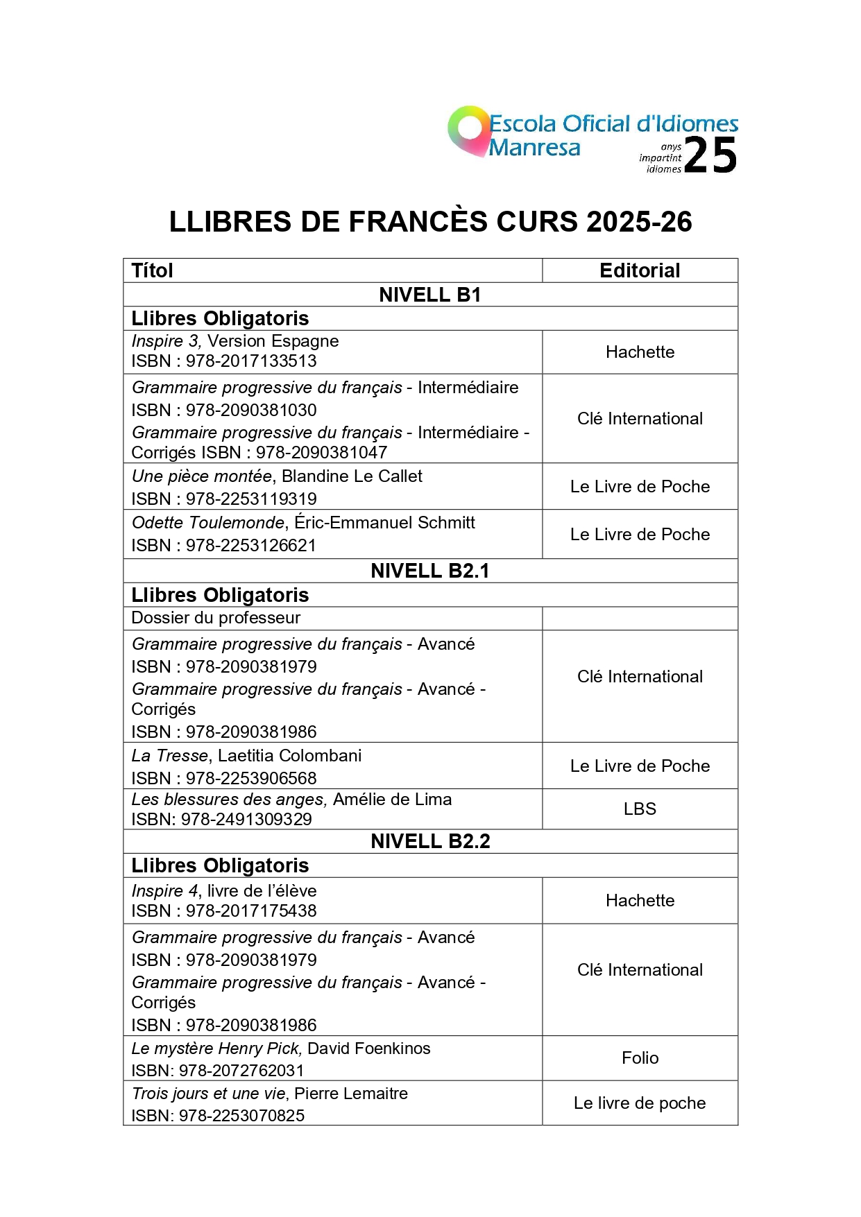 Llibres 2025-26