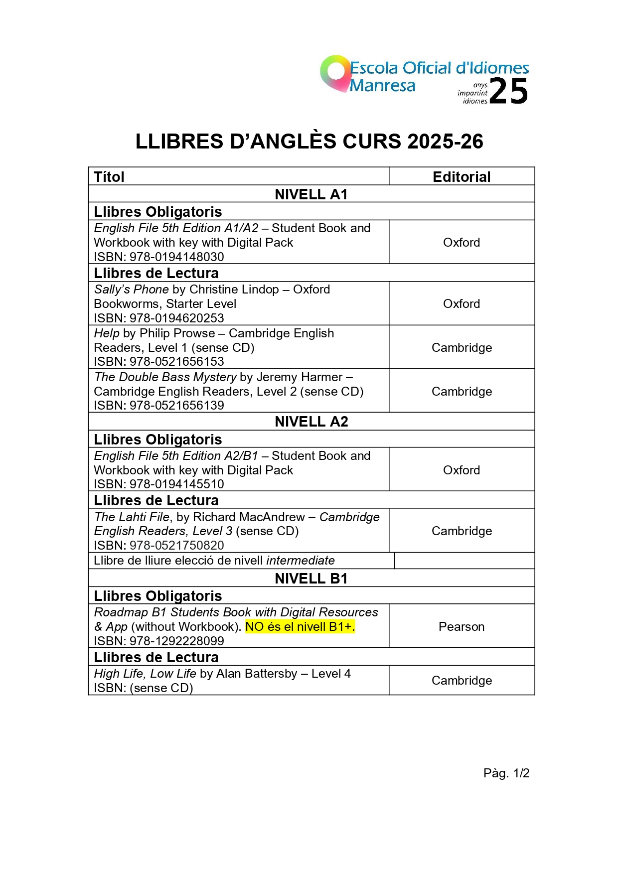 Llibres 2025-26