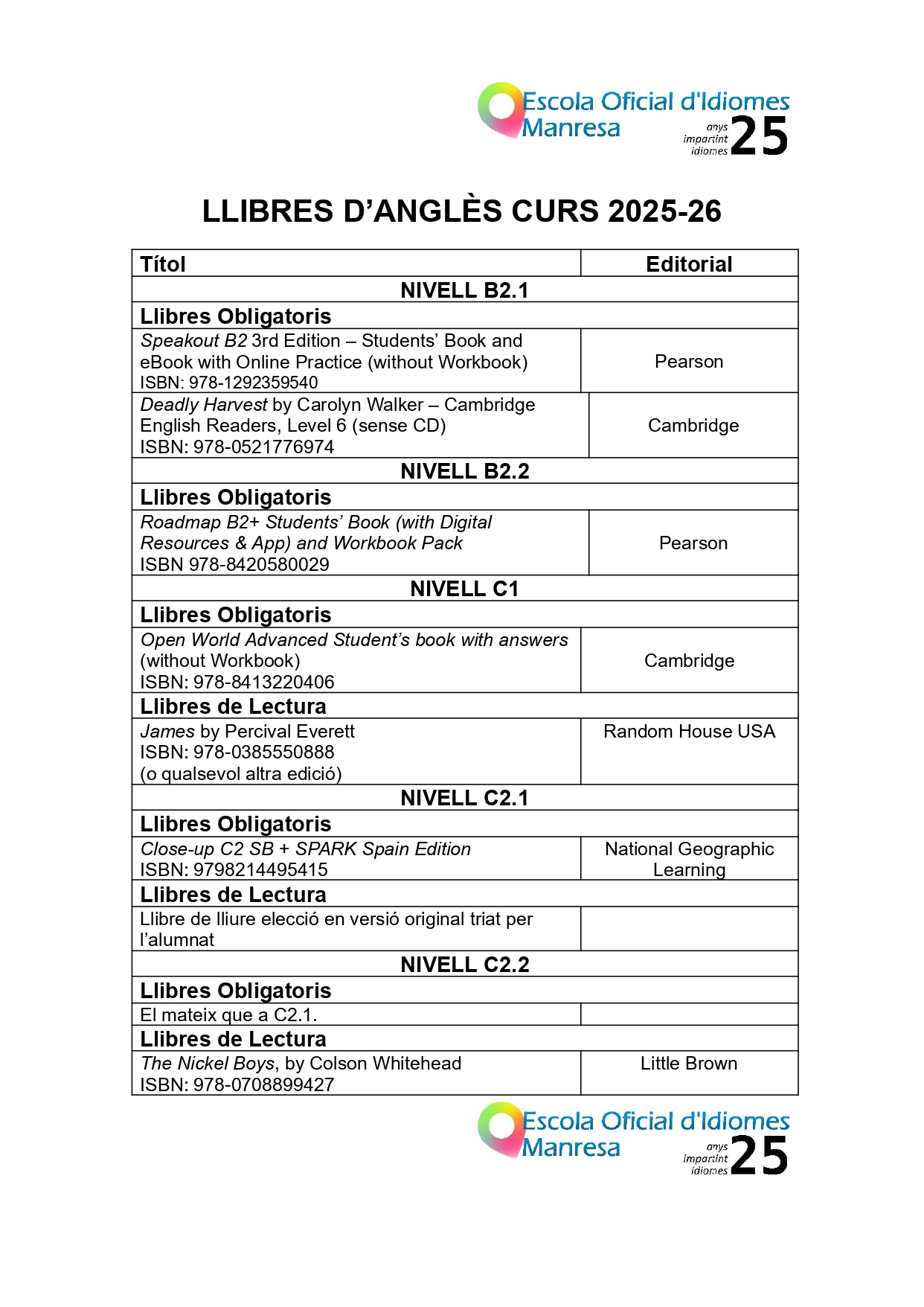 Llibres 2025-26
