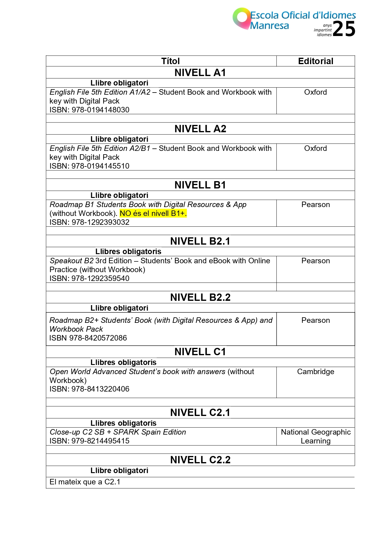 Llibres 2026-27