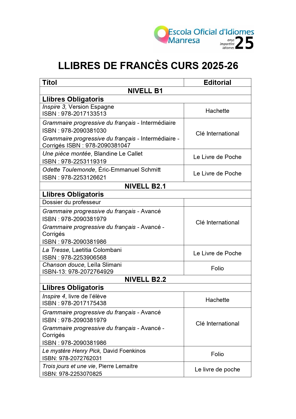 Llibres 2025-26
